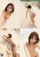 A naked asian woman is posing in the sand.